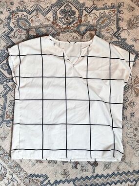 SHEIN White Grid-Print Short Sleeve Blouse